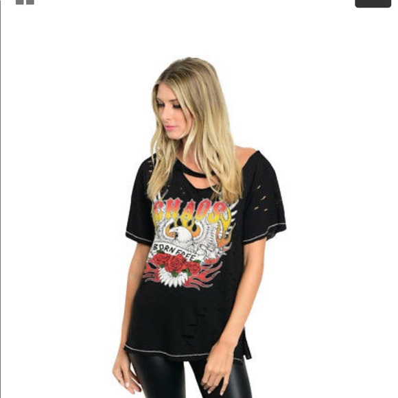emory park Tops - Distressed Black Chaos Graphic T-Shirt
